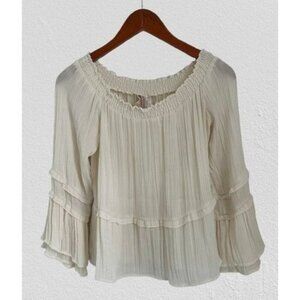 Boho Off-Shoulder Smocked Blouse With Tiered Ruffle Sleeves Ivory White